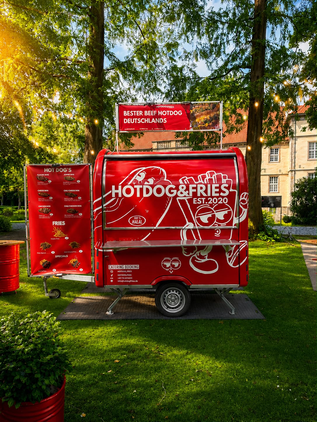 Unser kleiner roter Hotdog-Trailer